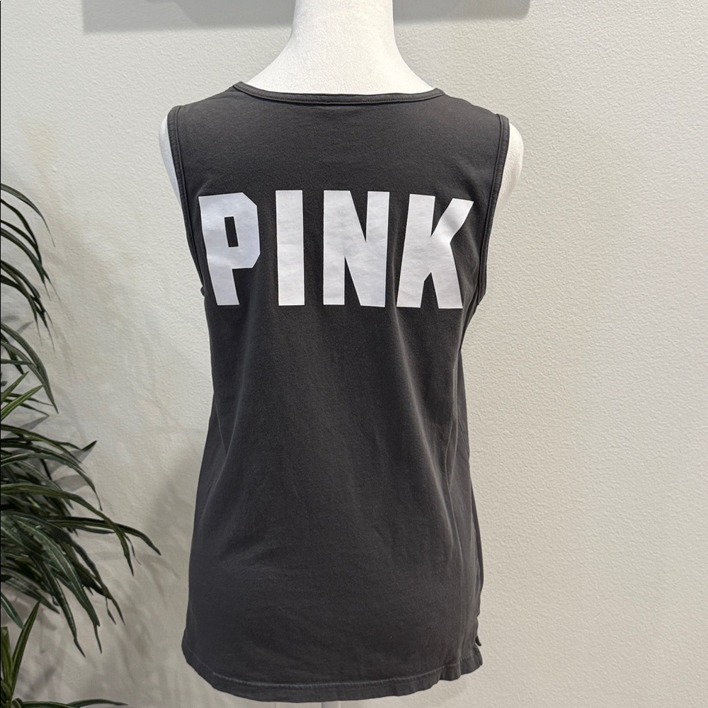 PINK Victoria’s Secret Gray Sleeveless White Stripe Tank Top T-Shirt XS - Picture 6 of 13